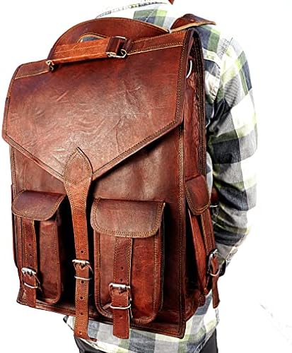 Shy Shy Let’s Touch The Sky 18" 2 in1 leather backpack Laptop Lightweight Rucksack Sling Bag Men (13" (W) x 18" (H)) Brown