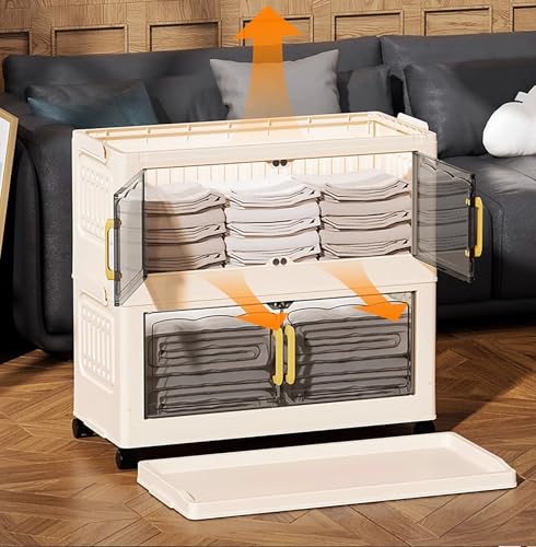 Image of House of Quirk 3 Layer Foldable Storage Box with Lid & 3 Clear Window - Stackable, Collapsible, Large Capacity Organizer for Clothes, Toys, Books, Bedroom, Closet & Office - Durable & Space-Saving