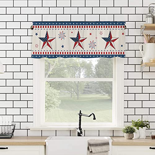 Independence Day Stars Window Valance Curtain Red Blue American Pentagram Fireworks Tier Curtain Blackout Rod Pocket Curtain Valances For Kitchen/Bedroom/Living Room/Bathroom, 1 Panel, 54 X 18 Inch #TOP3