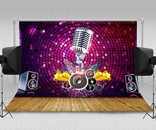 Meetsioy 10X7Ft Karaoke Photography Backdrop Wood Floor Microphone Sound Background Themed Party Photo Booth Youtube Backdrop Huimt196 #TOP4