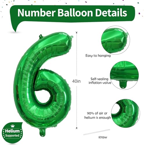 Image of Giant Number Balloons 6, Dark Green 0-9 Set Number Balloons for Women Men, 40 Inch Foil Helium Number Balloon for Boys Girls 6th Birtyday Party Decor Jungle Anniversary Decorations Supplies