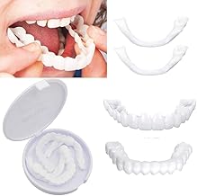 Geyoga Snap-On Instant Perfect Smile Veneers Comfortable Flex Fit Dentures for Top & Bottom Teeth White Tooth Cosmetic Cover 5in1 PACK OF 1