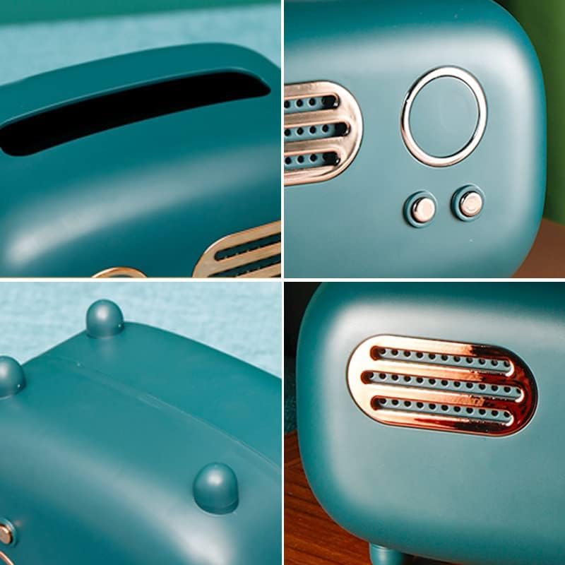Miniatura 5 de Caja de pañuelos estilo radio retro, soporte de caja de pañuelos de moda y lindo para dormitorio, cocina, tocador de baño (verde)