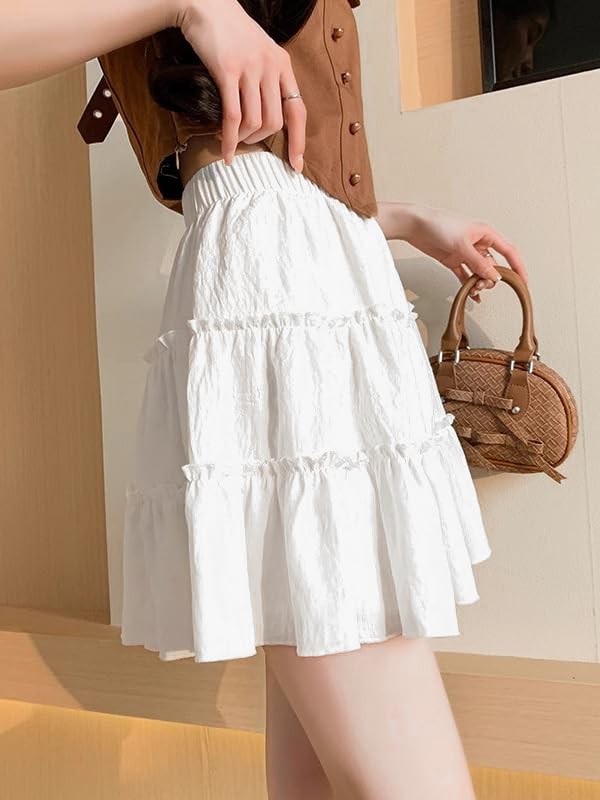 BONVEN Womens Summer Pleated Mini Skirt Elastic Waist Layer Ruffle Hem Flowy Fashion A Line Y2k Casual Short Skirt3