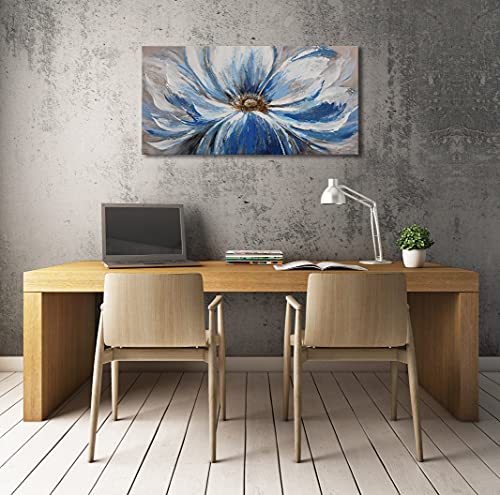 Image of Flower Canvas Wall Art for Living Room Large White Blue Flower Picture Giclee Print Painting Wall Decor Framed Artwork Ready to Hang for Home Bedroom Wall Decoration Size 20x40