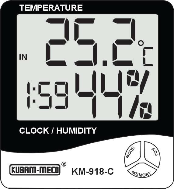 Image of Kusam-Meco Digital Thermo Hygrometer Model KM 918C Humidity Meter With Clock LCD Display