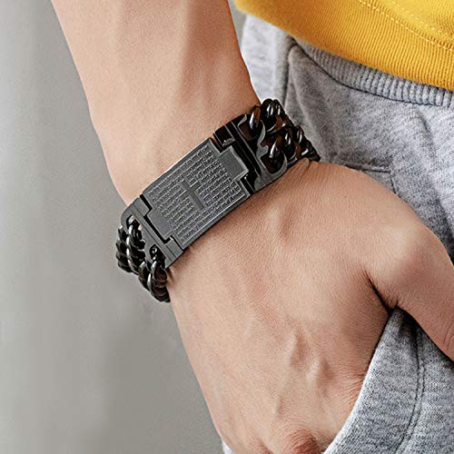 Image of Young & Forever Titanium Steel Cuban Link Chain ID Bar Bracelet for Men and Boys | Bold Punk Style Hand Band Kada | Plain and Religious Cross Engraved Matte Black & Metallic Silver Style Options