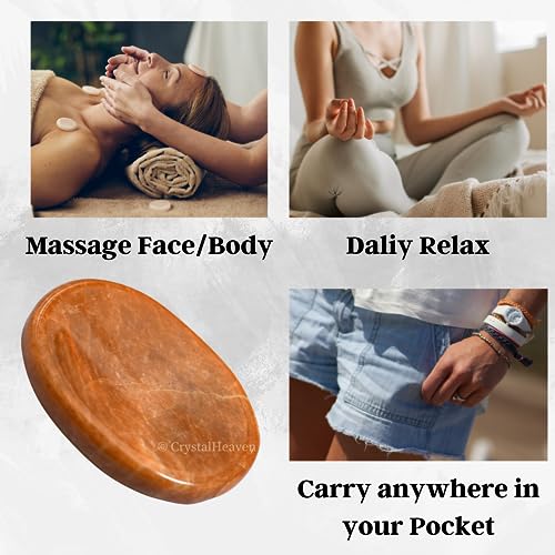 Image of Peach Moonstone Crystal Thumb Worry Pebbles Stones for Anxiety Stress Relief Massage - AAA Grade Original Healing Gemstone Agate Rubbing Stone for Yoga Meditation Spiritual Reiki Feng Shui