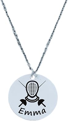 Personalized Engraved Fencing Charm Necklace, Girls Custom Fencing Jewelry, Fencing Gifts