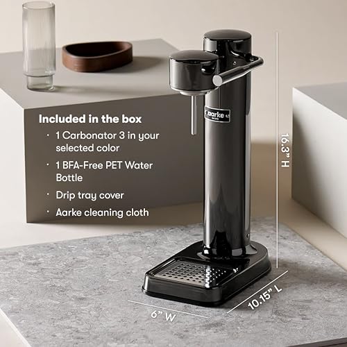 Image of Aarke Carbonator 3 - Premium Sparkling Water Maker, Black Chrome | Stainless Steel, Cordless Soda Maker for Home, Carbonated Water Machine, BPA-free PET Bottle Included