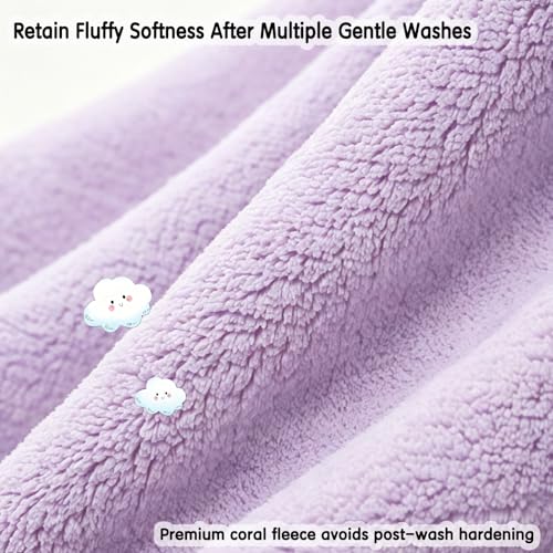 Image of Baby Hooded Bath Towel 31.5 inchx31.5 inch Ultra Absorbent Cloud-Soft Cozy Coral Fleece, for Newborn Infant Toddler Up to 3 Years, Unisex Bathrobe Blanket (Lavender)