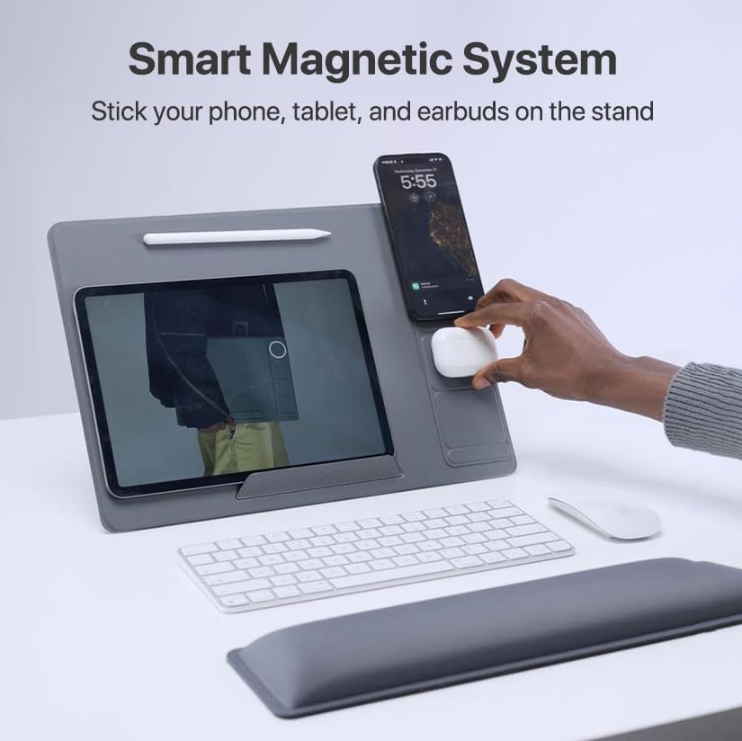 Miniatura 2 de HUANUO Soporte magnético para laptop de 10 a 17 pulgadas, elevador portátil plegable para laptop con soporte para teléfono y cojín de muñeca,