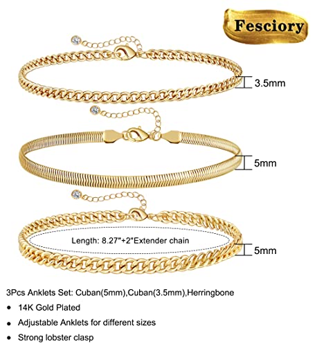 Fesciory 3 Pcs Ankle Bracelets For Women Gold Adjustable Layered Beach Anklet Set Girls Alloy Foot Chain Jewelry #TOP6