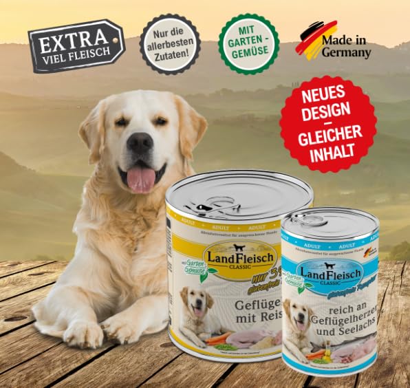 Landfleisch Classic 30 x 400g | Garantierter 10-Sorten-Mix | Mit hochwertigem Fleisch, Rapsöl (Omega-3 & 6), ohne Gluten, Zucker, GVO & Soja | Nassfutter für Hunde – Bild 5