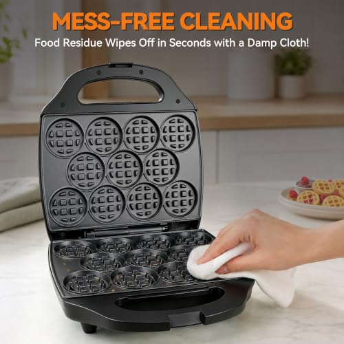 Image of Baker's Friend, Bite-size Mini Waffle Maker for Kids & Adults, Small Waffle Maker Mini Belgian Waffle Machine, 11 X 2.2 inch Tiny Nonstick Waffles Iron, Recipe Included, Graphite