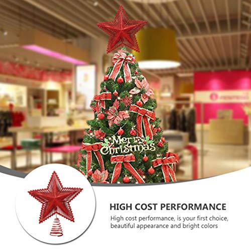 Topo de árvore de Natal Valicclud com glitter para decoração de árvore de Natal para casa - Vermelho