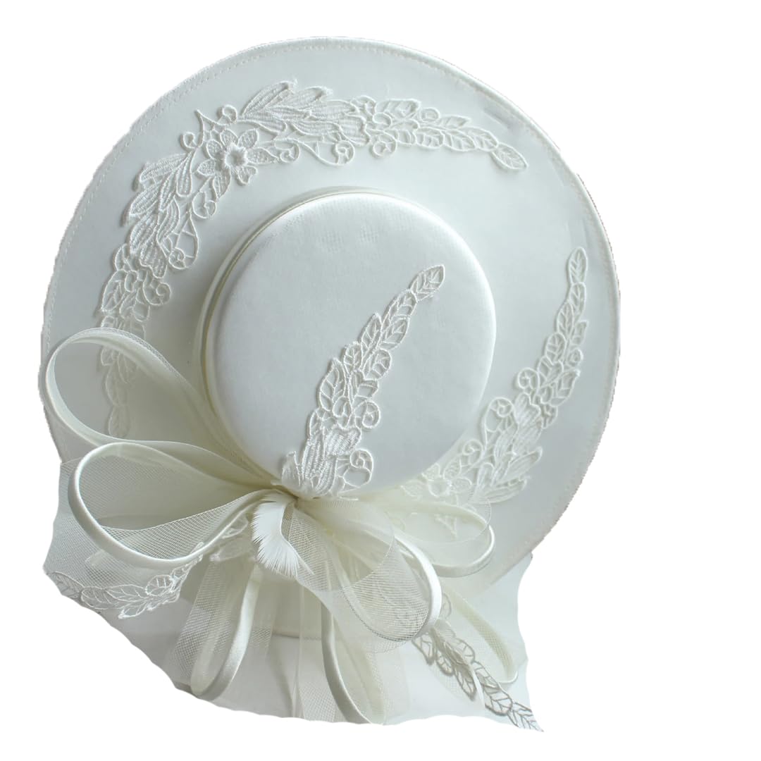 Yeuyyben Retro raso pizzo bianco abito da sposa cappello francese signore banchetto elegante papillon cappello da sposa copricapo accessori da sposa
