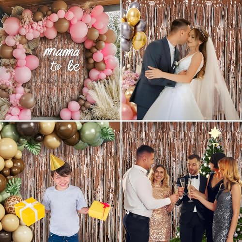Image of Brown Backdrop Tinsel Foil Curtain Football Party Decorations Streamers 2 Pack 3.3x8.2 ft for Birthday Superball Party Supplies Game Day Decorations Graduation Wedding Baby Shower Bridal Easter
