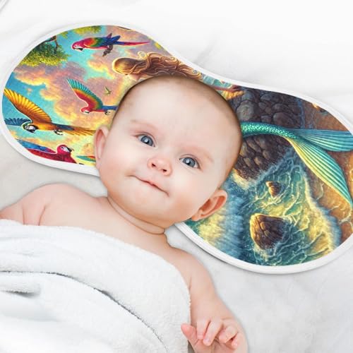 Mermaid Parrot Summer Baby Burp Cloths Muslin Soft Burp Cloth Rags Cotton Burp Clothes Absorbent for Unisex Boy Newborn Girl 1 Pack 22x11 Inches4