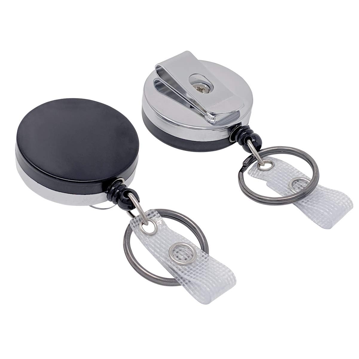 Specialist ID Strapazierfähige Ausweis- und Schlüsselhalter zum Ausziehen, Metallgehäuse, dicke Nylon-Kordel, Gürtel-Clip, verstärkter Riemen und Schlüsselring Schwarz