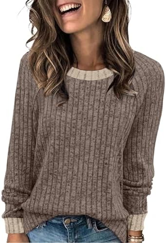 WIHOLL Sweaters for Women Long Sleeve Shirts For Womens Top Boho Winter Fashion Clothing Business Casual Outfits Fall 2026 Chocolate Brown Plus Size Spring Clothes Lightweight Cute Trendy