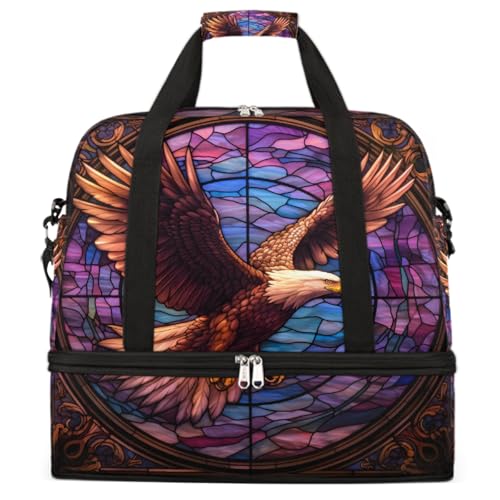 YPPAHHHH Foldable Travel Duffel Bag Eagle Art Painting Weekender Overnight Bags with Shoe