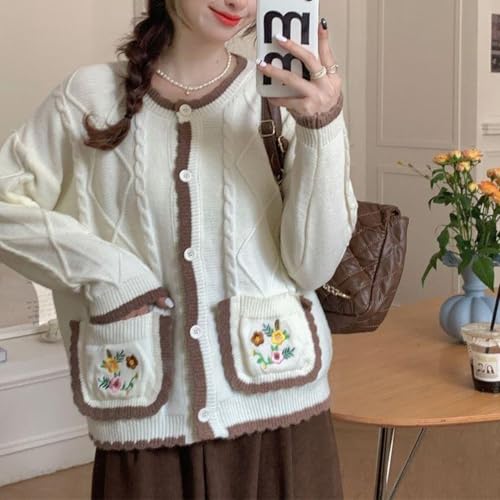 Chevara Women’s Floral Embroidered Knit Cardigan Crew Neck Long Sleeve Trendy Sweater Cardigan with Pocket4