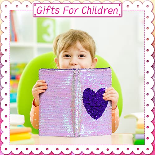 Image of Outus 4 Pcs Sequin Girls Journal Valentines Journal Gift with Color Gel Ink Pens Glitter Notebook Flip Writing Diary for Kids Girl Writing Drawing Travel Gifts(Purple Pink,Heart)