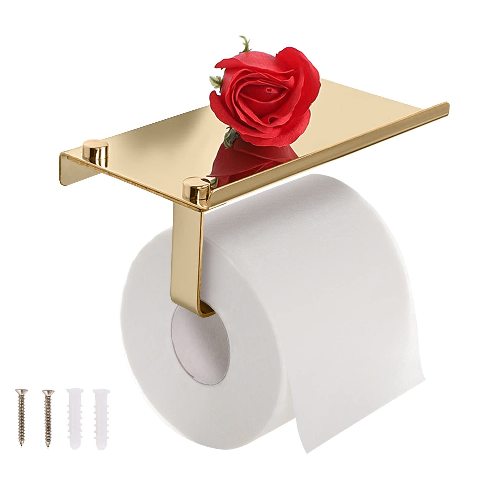 MEGAVOW Wall Mounted Toilet Paper Holder with Spacious Shelf - Toilet Roll Holder Stainless Steel for Kitchen and Bathroom