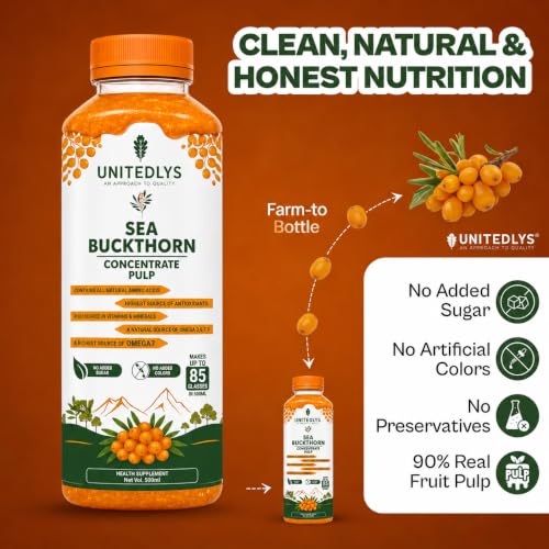 Image of 100% Pure & Sugar Free Himalayan Sea Buckthorn Juice 500ml | Rich in Vitamin C, Plant Based Vegan Omega 3 6 7 9 & Antioxidants | Original Sea Buckthorn Berry Pulp Supports Immunity, Skin Glow & Gut Health | Up to 85 Glass Juice
