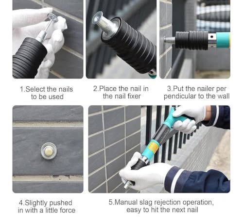 Image of KAITO Heavy Duty Manual Hand Nail Gun Kit with 10 Nails | Concrete Wall Fastening Tool | 5-Level Power Adjustable Wall Fastener | One-Hand Operation for Wood, Brick & Concrete