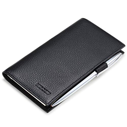 Hiscow Soft Leather Checkbook Cover & Card Holder With Divider - Italian Calfskin (Pebbled Black) #TOP3
