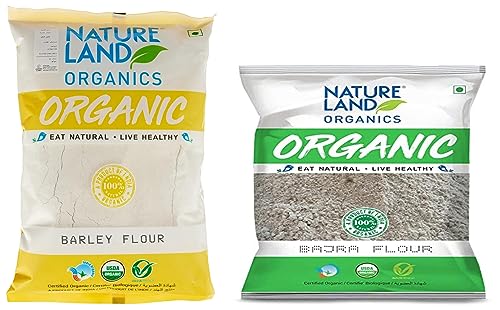 Image of Natureland Organic Barley Flour /Jau Flour 500 Gm - Healthy Organic Flour & Natureland Organics Bajra /Pearl Millet Flour 500 Gm - Organic Flour