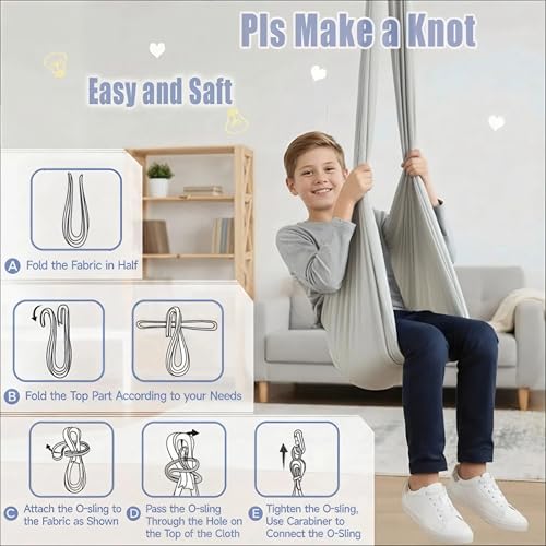Image of Sensory Swing for Kids & Adults, Therapy Swing with 360 Swivel Hanger Kit for Autism, ADHD, SPD, Snuggle Swing Holds up to 300lbs has a Calming Effect on Children with Sensory Needs (Grey)