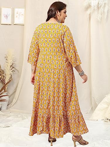 Image of MIRCHI FASHION Plus Size Women's Cotton Sequins Embroidered Foil Printed Anarkali Kurti