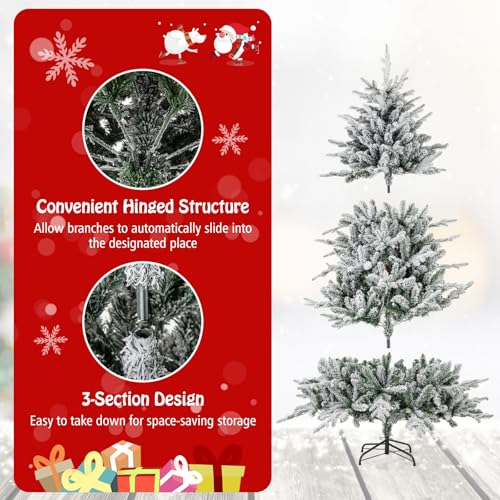 Image of Goplus 6ft Pre-Lit Snow Flocked Christmas Tree, Artificial Hinged Full Xmas Tree with 260 Multicolored LED Lights, 8 Lighting Modes, 820 PVC & PE Tips, Lighted Fake Christmas Tree for Office Home