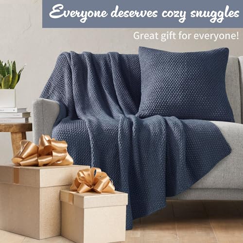 Image of Ink+Ivy Bree Knit Throw Blanket for Bed, Sofa, and Couch, Lightweight, Breathable, Soft & Cozy Summer Blanket, Throw (50 in x 60 in), Indigo