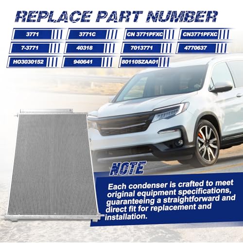 Image of Air Conditioning A /C Condenser Compatible with Honda Pilot 2009-2015# 3771, HO3030152, 940641, 80110SZAA01