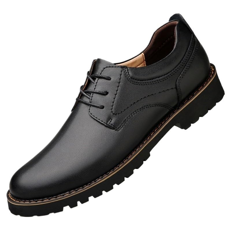 Men's Oxford Superior Flexural Leather Fashion Oxfords Fashion Slip-On Round Anti-Slip Mid Chunky Heels Formal Dress Loafers Low Top Work Dress Shoes for Men