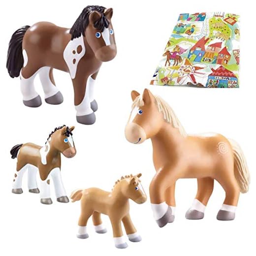 HABA Hästset om 4 små vänner häst tara, leopold, föl Lissi och Abby presentset tillbehör spelfigurer