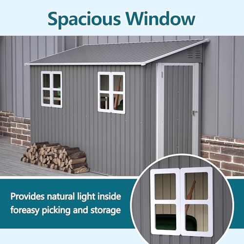 Image of YOPTO 4x10 FT Lean to Outdoor Storage Shed with Floor Kit,Metal Shed W /Left /Right Optional Lockable Door & 2 Windows,Garden Tool Storage House W /Air Vents & Sloping Roof,for Backyard,Patio,Gray