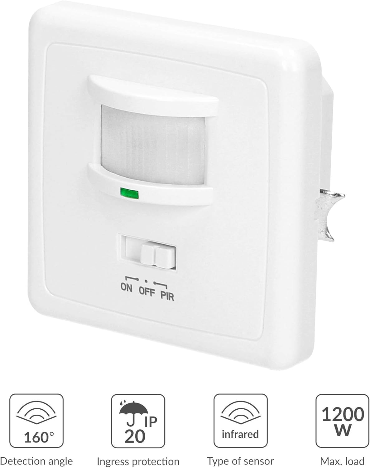 ORNO CR-205 Détecteur de Mouvement pour Boîtier Électrique Ø60 Compatible LED 1200W 3 Fils