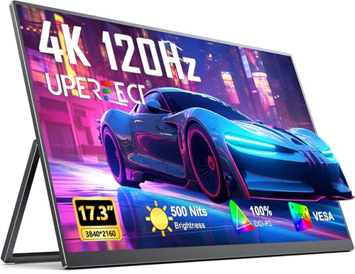 UPERFECT 17.3 Zoll 4K 120Hz QLED Portable Monitor 1500:1 500 Nits 100% DCI-P3 UHD 3840 x 2160 IPS Matt Bildschirm mit Mini HDMI USB-C Integriertem Ständer für PC Laptop, Metallgehäuse, VESA-kompatibel