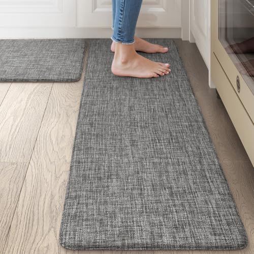 Collive Kitchen Mats for Floor 2PCS, Cushioned Anti Fatigue Mat Waterproof Kitchens Sink Rug Non Slip, Modern Comfort Standing Mat for Desk, Bar, Home Decor, 17"x47"+17"x29", Dark Grey - image 1