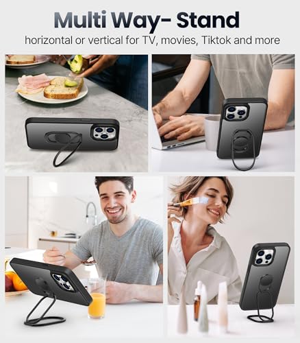 Image of Shields Up for iPhone 15 Pro Case with Stand, Phone Case Clear with Double Ring Holder [Adjustable & Foldable] Shockproof Protective Matte Cover for iPhone 15 Pro 6.1 inch - Frosted Black