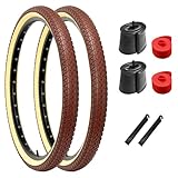 2-Pack Bike Tire, 26x2.125 Inch Folding Replacement Bicycle Tires and Pair 26-inch Inner Tubes with Tire Levers for Beach Cruiser Urban City Commuter Bike - Yellow Walled (Brown)