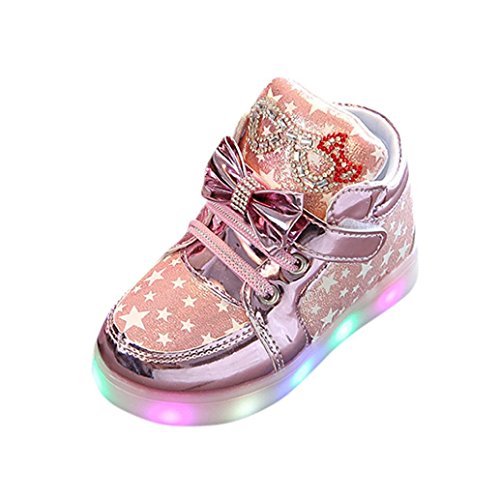Hunputa LED Light Up Shoes Boy Girl Metallic Leather Hi Fashion Sneakers (Toddler/Little Kid/Big Kid) (US 7 M(Toddler), Pink)