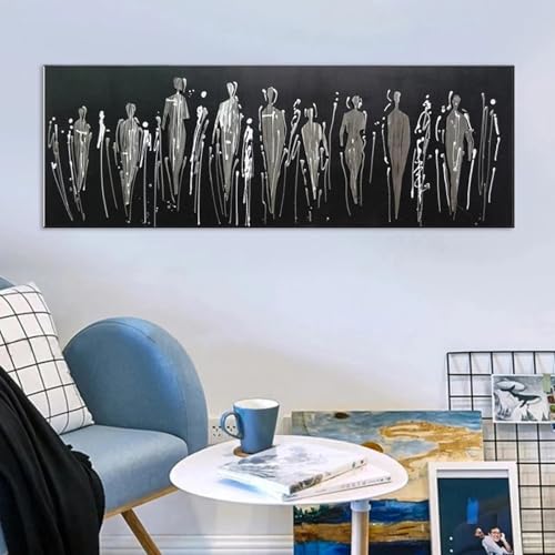 Peinture sur toile abstraite de personnes au dos 55x165 cm sans cadre
