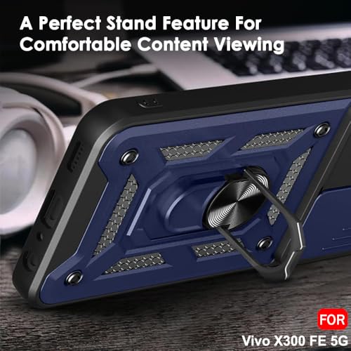 Image of TheGiftKart Tough Armor Bumper Back Cover Case for Vivo X300 FE 5G | Kickstand & Ring Holder | 360 Degree Protection Back Case Cover for Vivo X300 FE 5G (PC & TPU, Rotating Camera Cover, Blue)