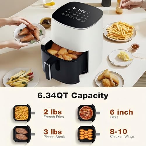Image of OLIXIS Air Fryer 6 Quart with Window Square Airfryer 12-in-1 Air Frys, Roast, Reheat, Dehydrate, Bake, Steam, Fries, Custard, Chicken, Wings, Sea Food, Vegetabels,400F, White